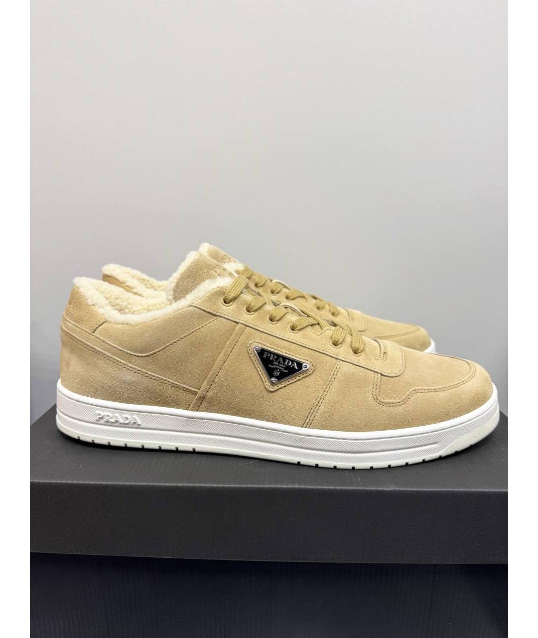 PRADA Бежевые замшевые низкие кроссовки / кеды, фото 3
