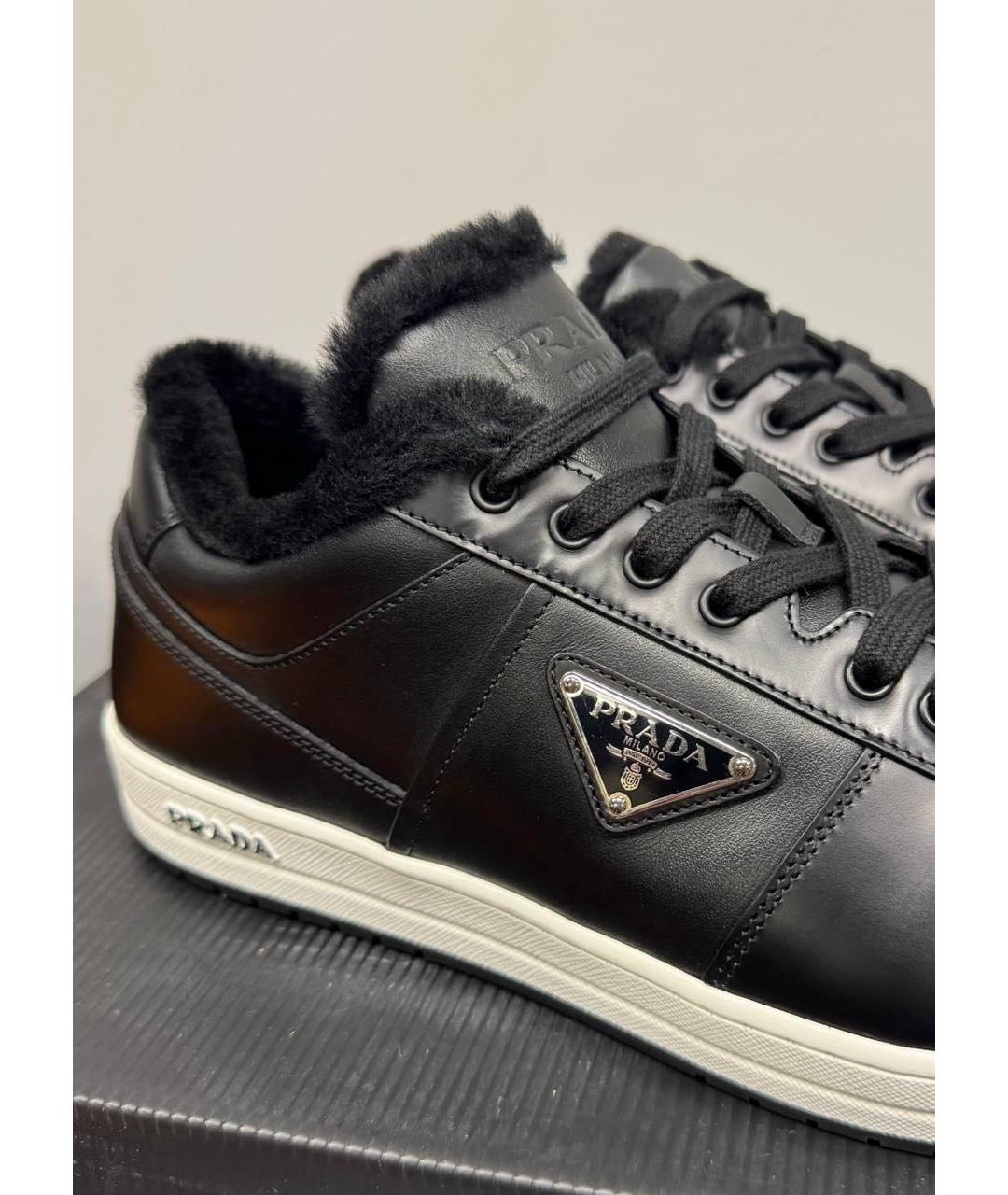 PRADA Черные кожаные низкие кроссовки / кеды, фото 2