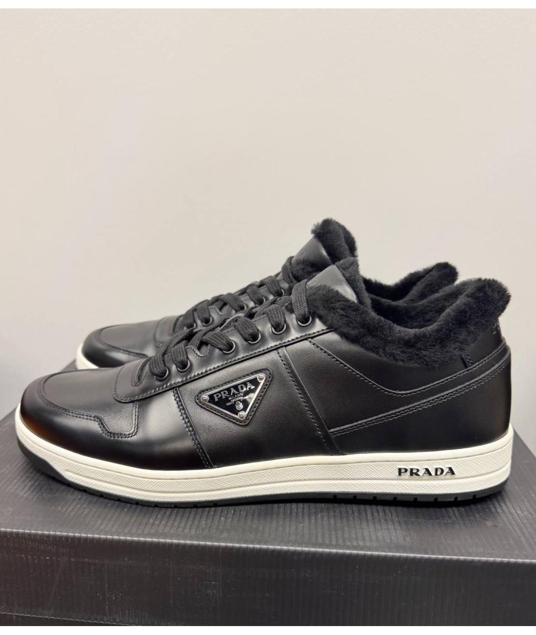PRADA Черные кожаные низкие кроссовки / кеды, фото 4