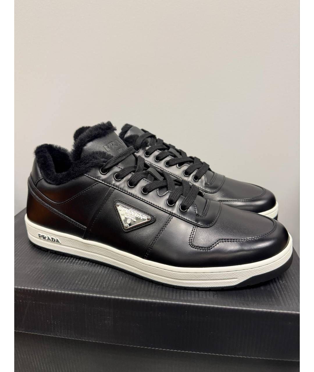 PRADA Черные кожаные низкие кроссовки / кеды, фото 5