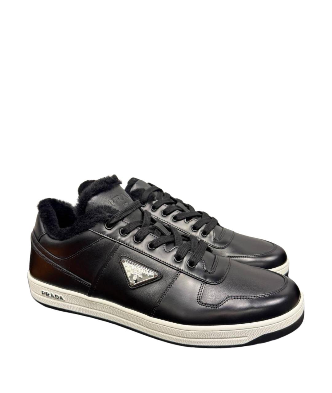PRADA Черные кожаные низкие кроссовки / кеды, фото 1