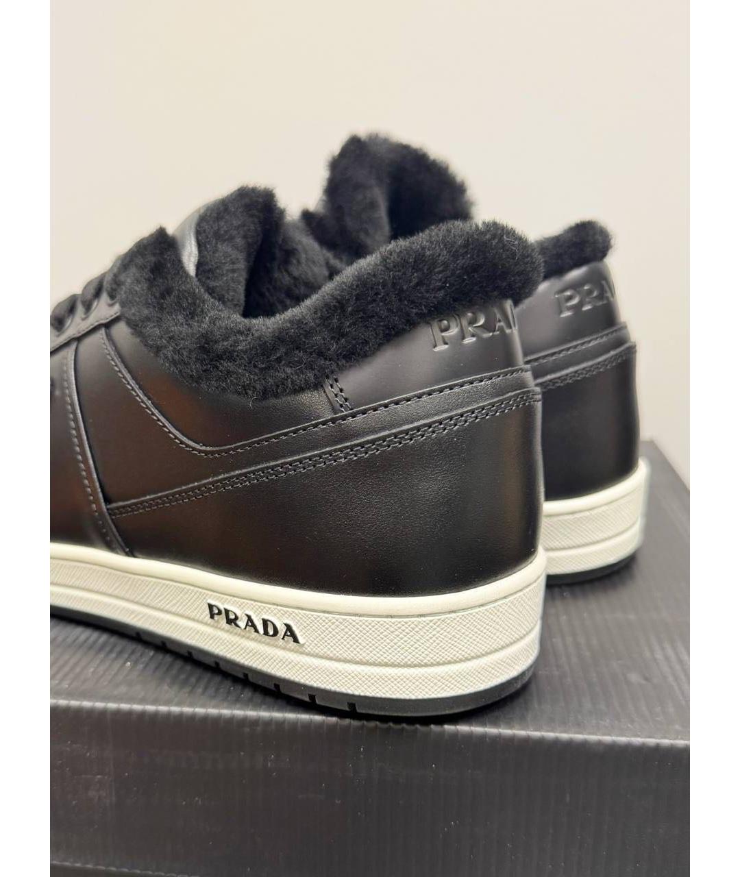 PRADA Черные кожаные низкие кроссовки / кеды, фото 3