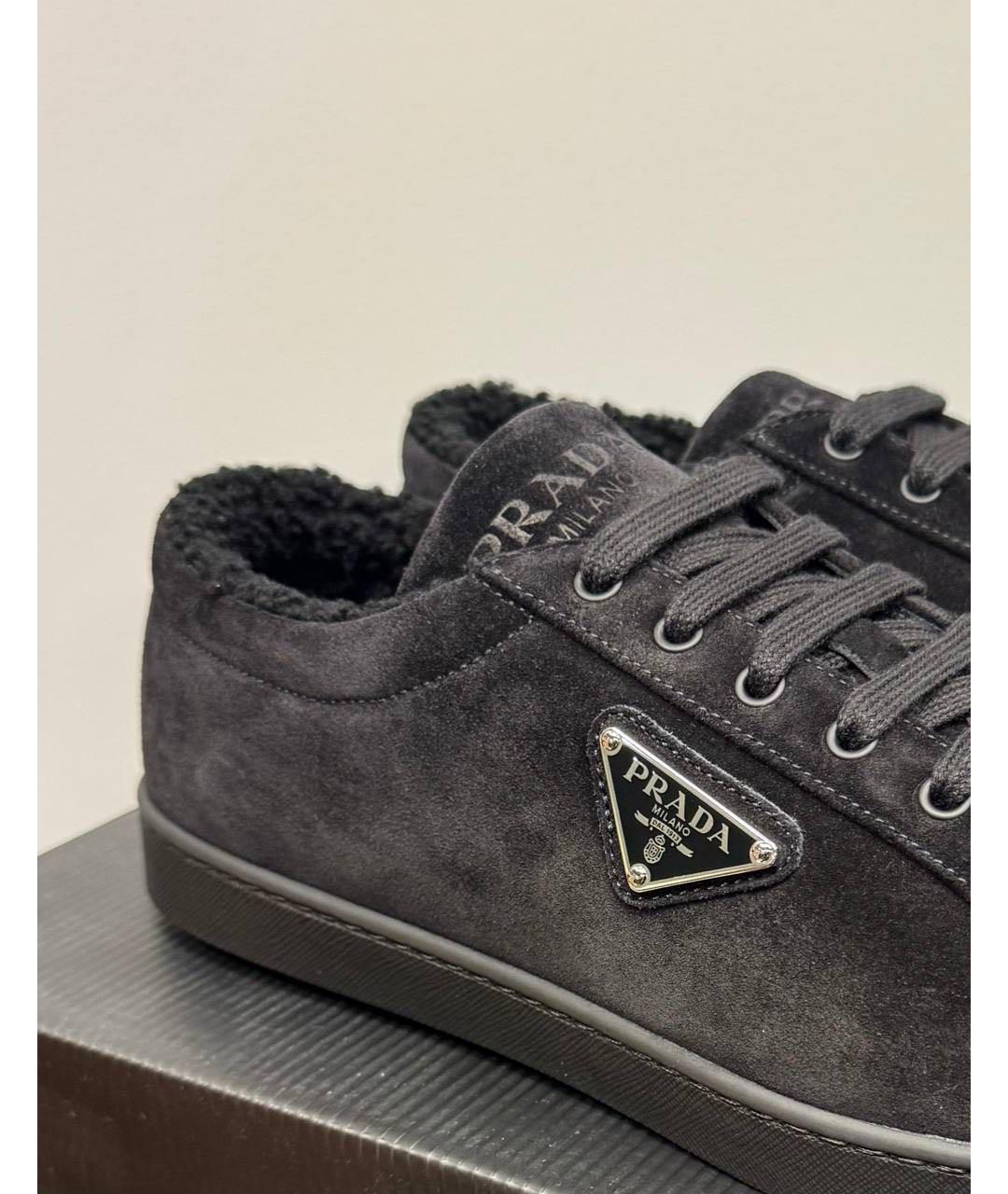 PRADA Серые замшевые низкие кроссовки / кеды, фото 3