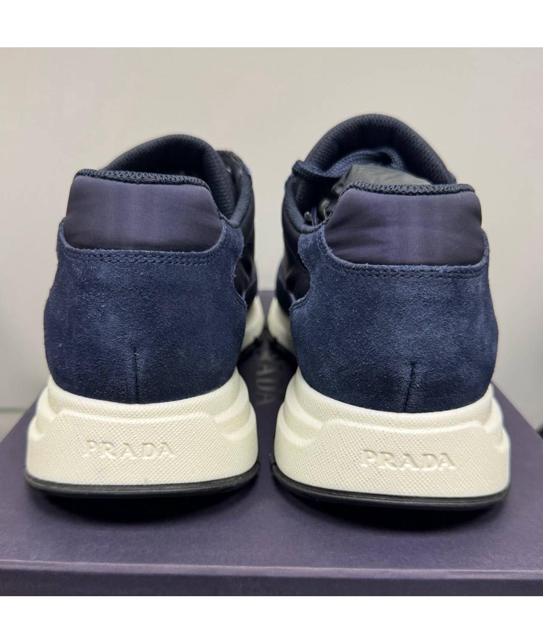 PRADA Темно-синие кожаные низкие кроссовки / кеды, фото 4