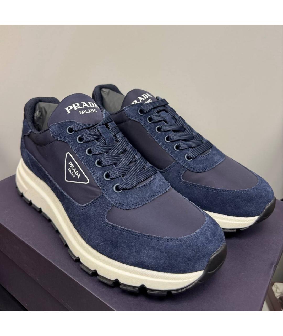 PRADA Темно-синие кожаные низкие кроссовки / кеды, фото 2