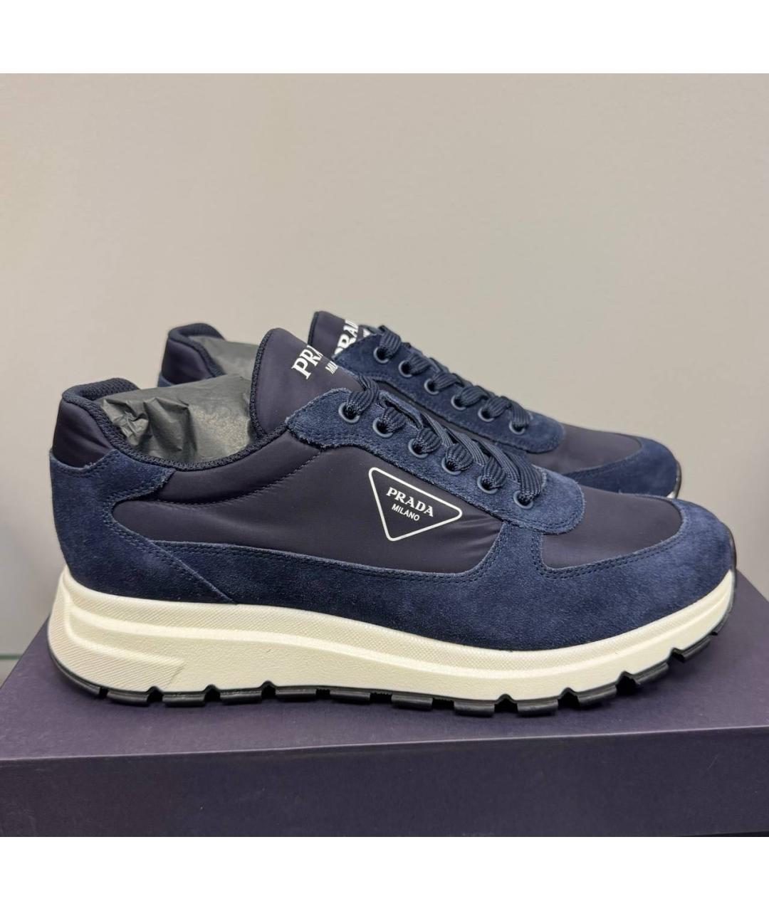 PRADA Темно-синие кожаные низкие кроссовки / кеды, фото 5