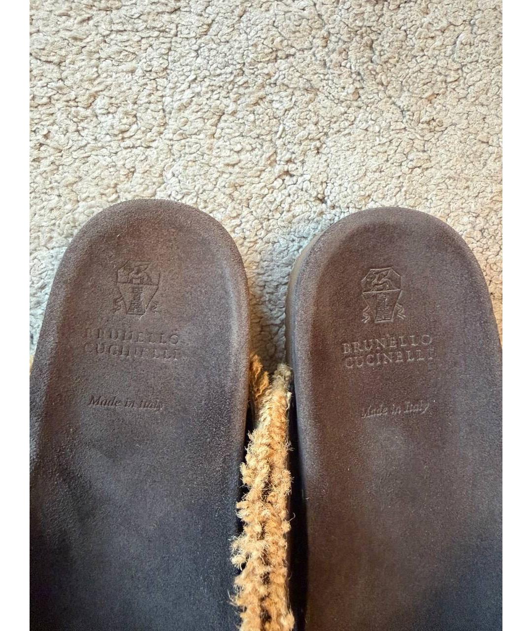 BRUNELLO CUCINELLI Коричневые текстильные шлепанцы, фото 2