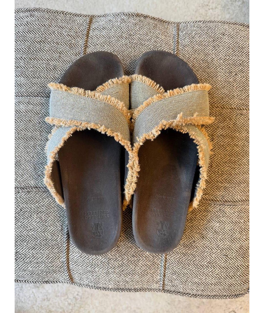 BRUNELLO CUCINELLI Коричневые текстильные шлепанцы, фото 3