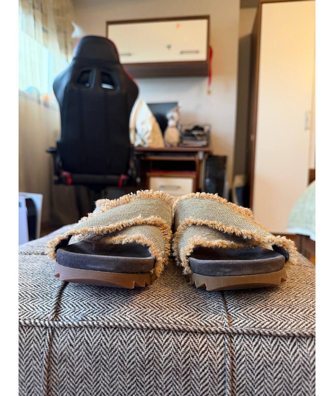 BRUNELLO CUCINELLI Коричневые текстильные шлепанцы, фото 7