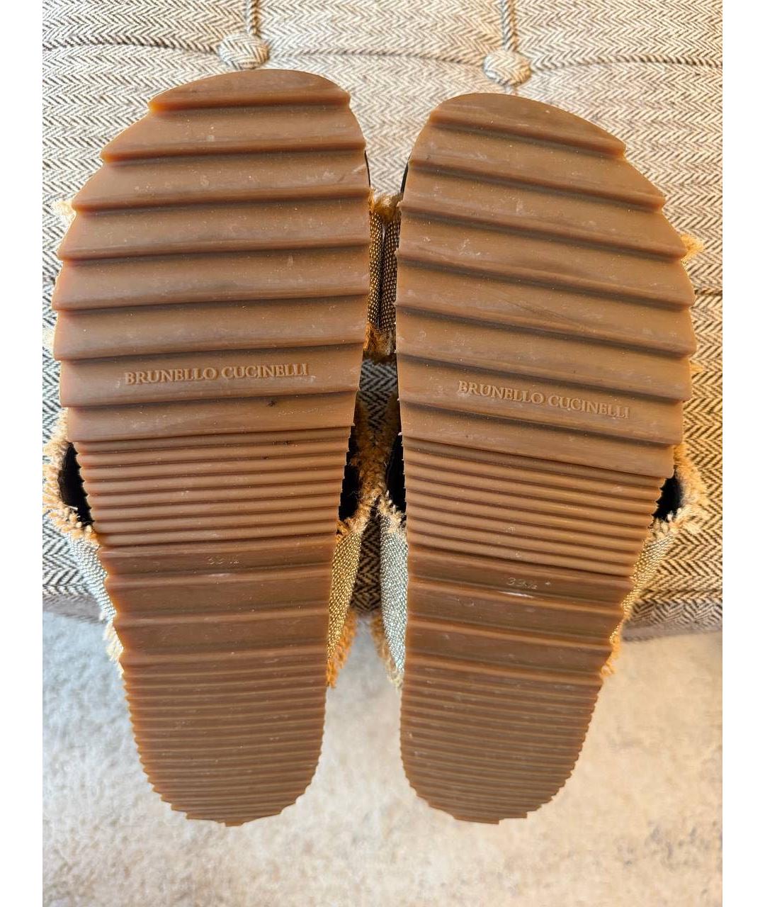 BRUNELLO CUCINELLI Коричневые текстильные шлепанцы, фото 6
