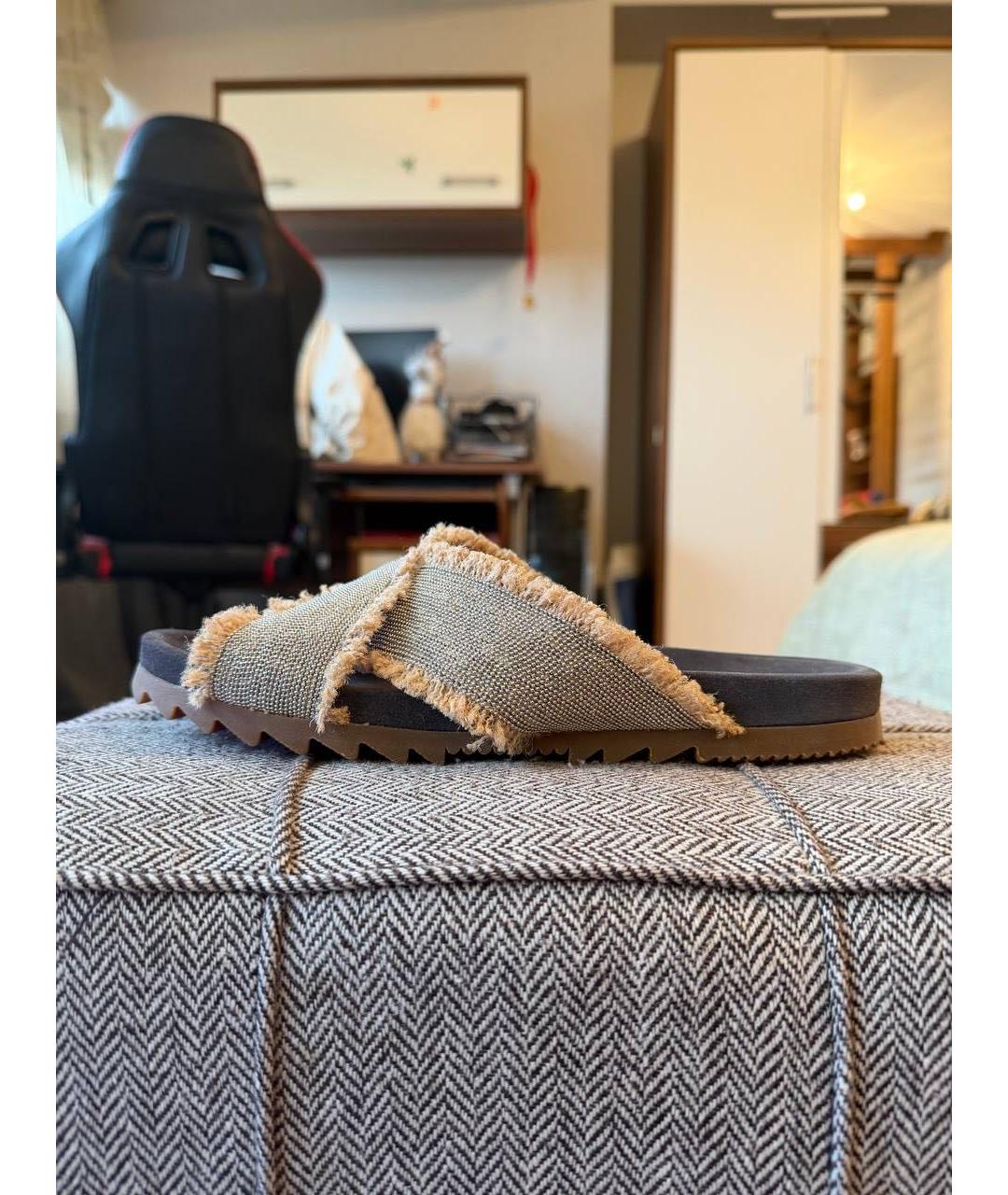 BRUNELLO CUCINELLI Коричневые текстильные шлепанцы, фото 9