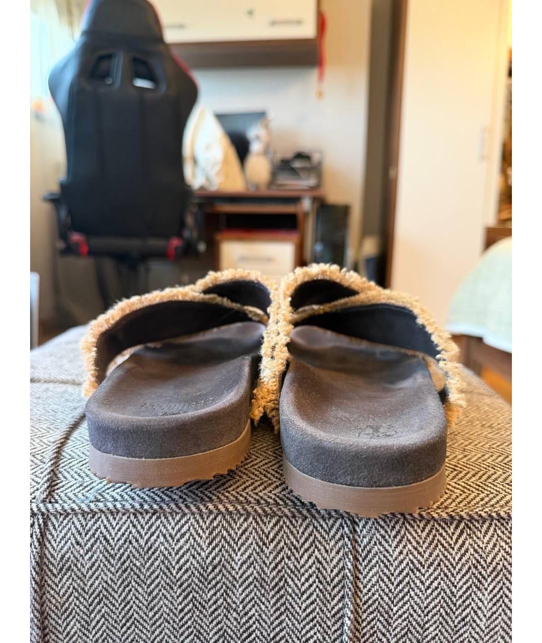 BRUNELLO CUCINELLI Коричневые текстильные шлепанцы, фото 4