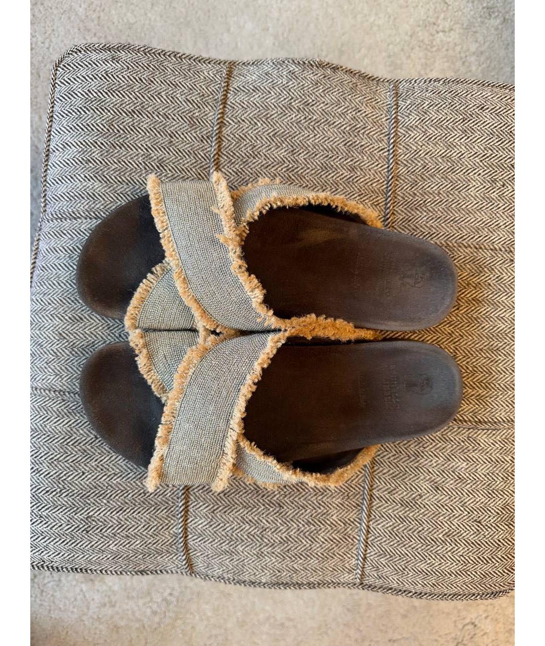 BRUNELLO CUCINELLI Коричневые текстильные шлепанцы, фото 8