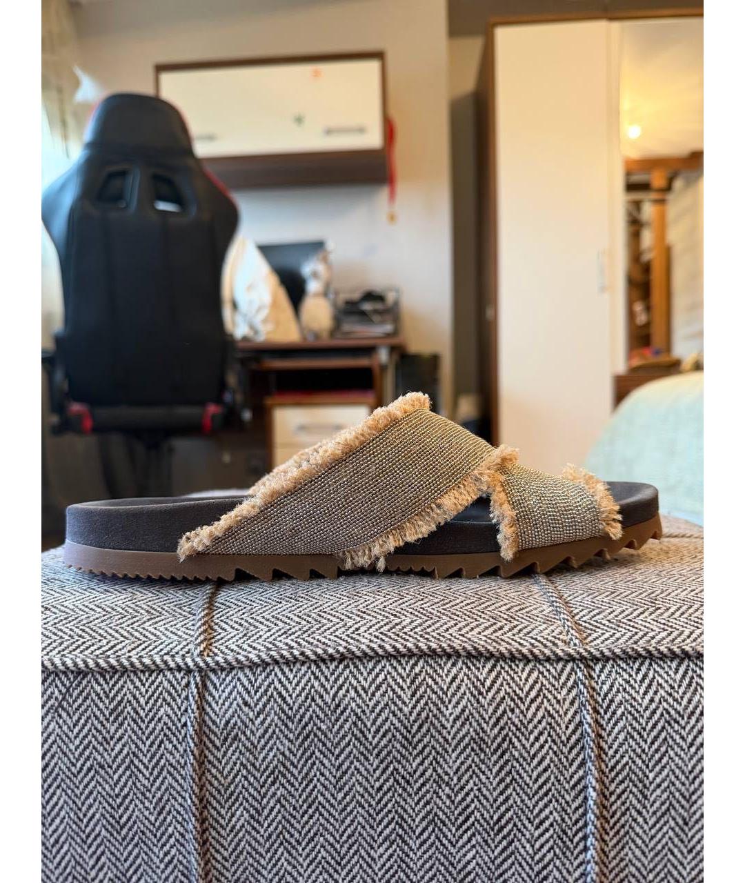 BRUNELLO CUCINELLI Коричневые текстильные шлепанцы, фото 5