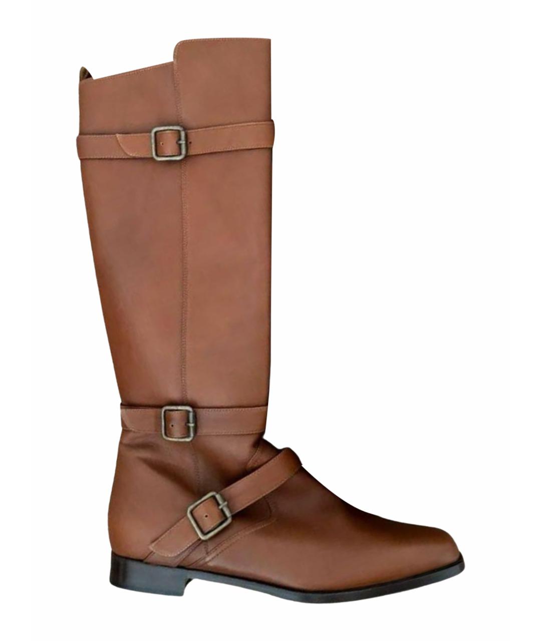 MANOLO BLAHNIK Коричневые кожаные сапоги, фото 1