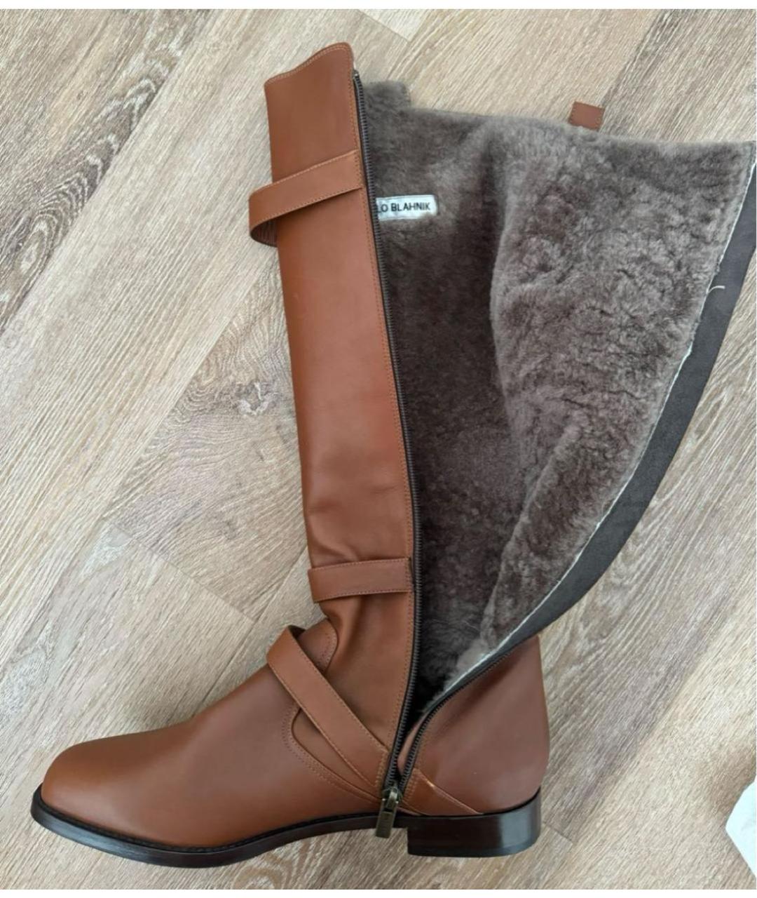 MANOLO BLAHNIK Коричневые кожаные сапоги, фото 4