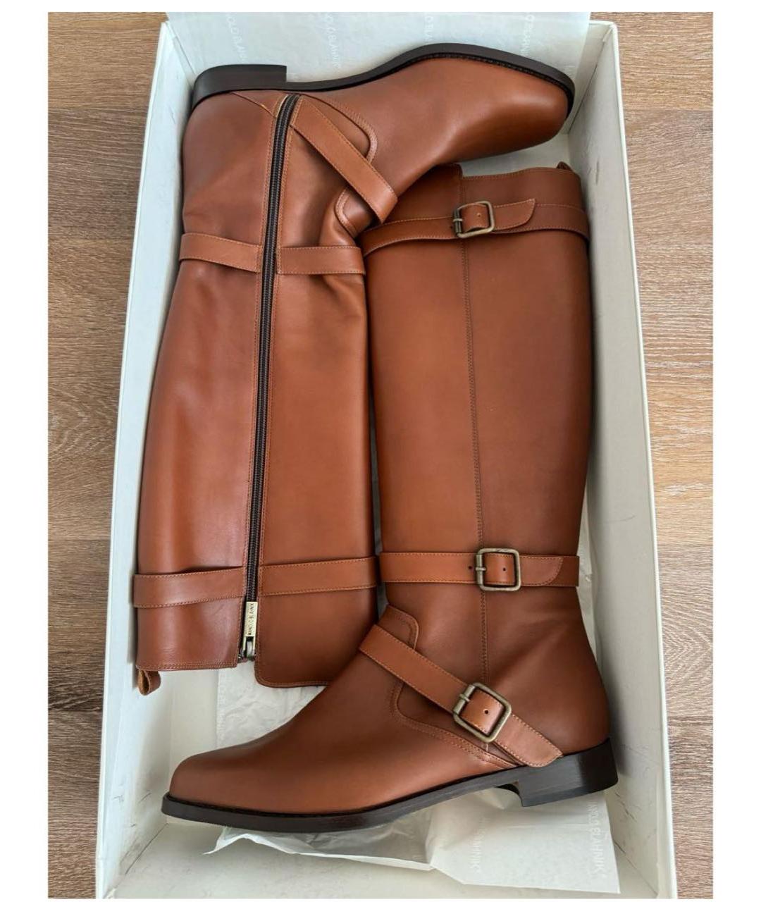 MANOLO BLAHNIK Коричневые кожаные сапоги, фото 6