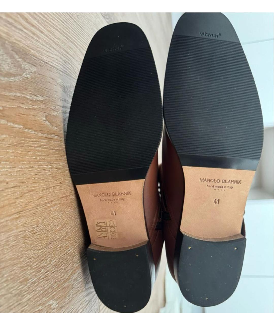 MANOLO BLAHNIK Коричневые кожаные сапоги, фото 5