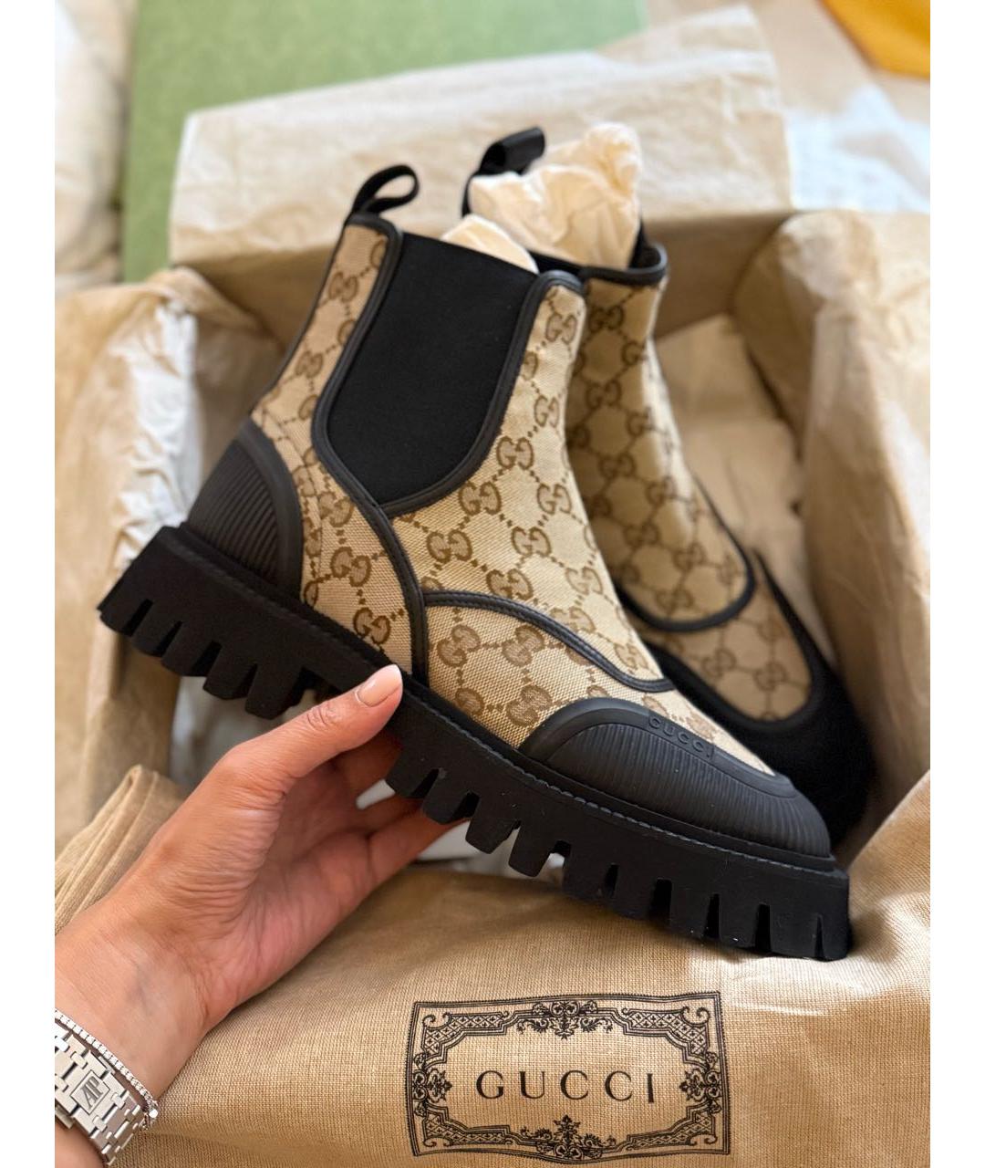 GUCCI Бежевые кожаные сапоги, фото 3