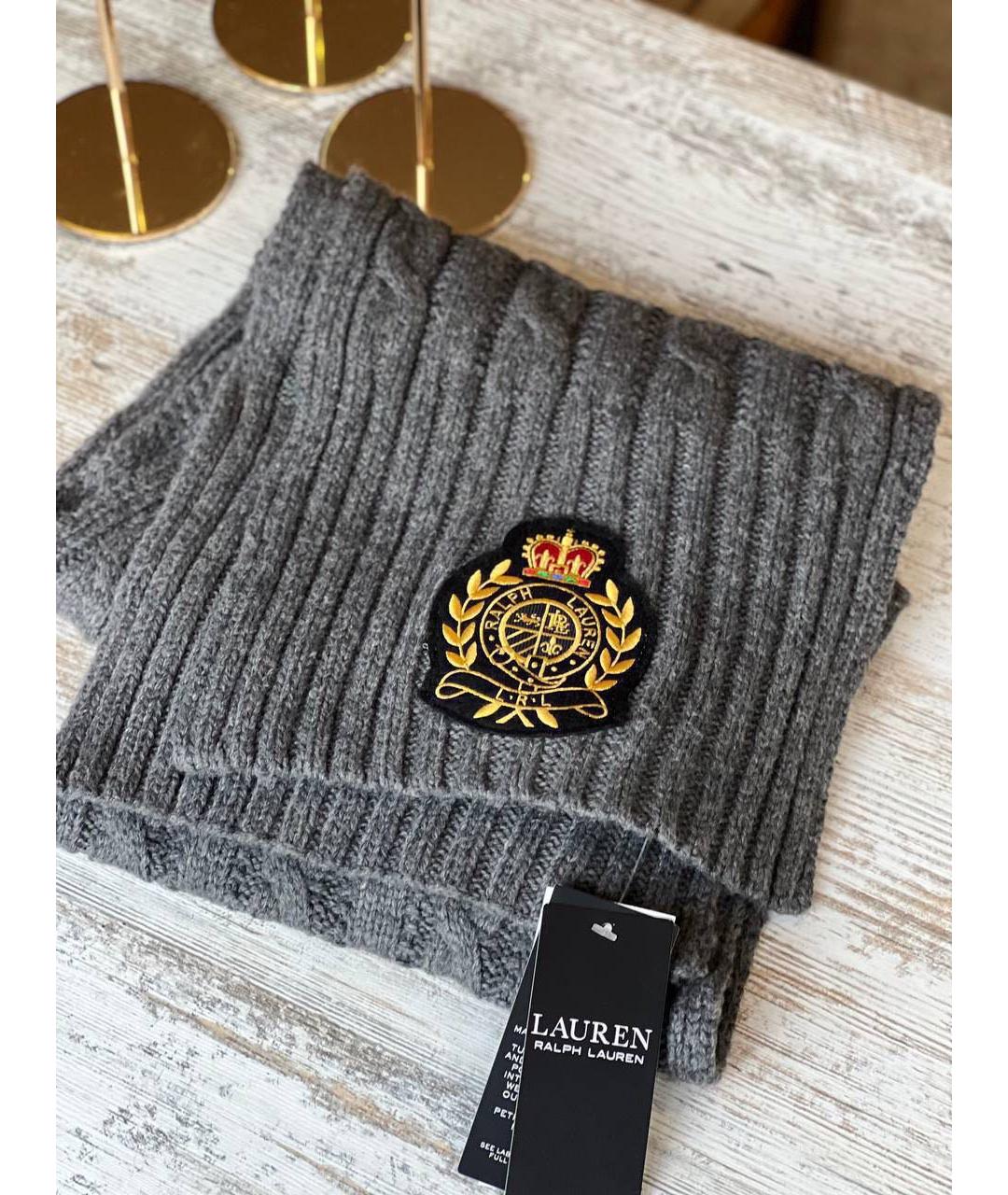 POLO RALPH LAUREN Серый шерстяной шарф, фото 5