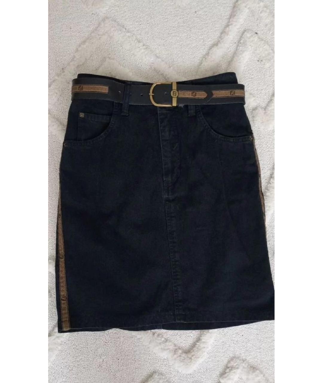 FENDI Черная деним юбка мини, фото 6