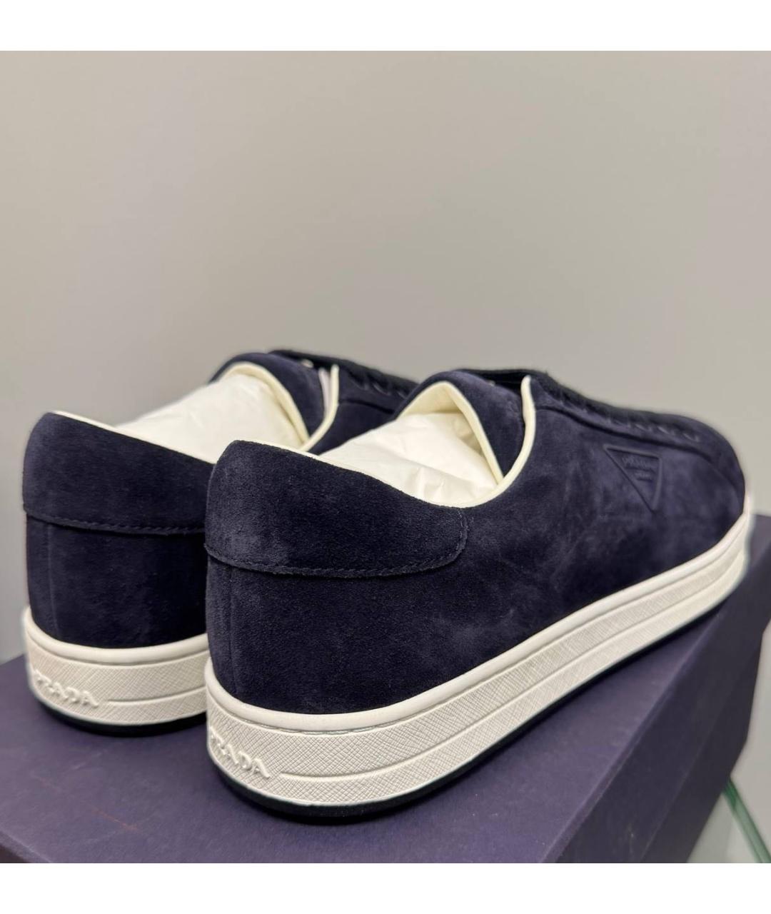 PRADA Темно-синие замшевые низкие кроссовки / кеды, фото 3