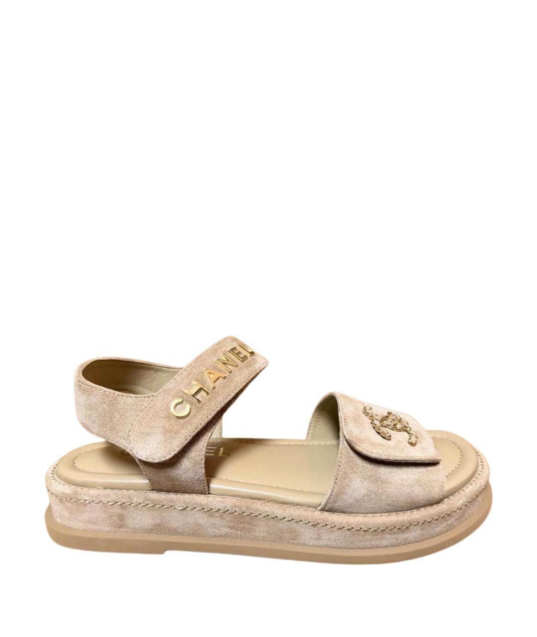 CHANEL Бежевые замшевые сандалии, фото 1