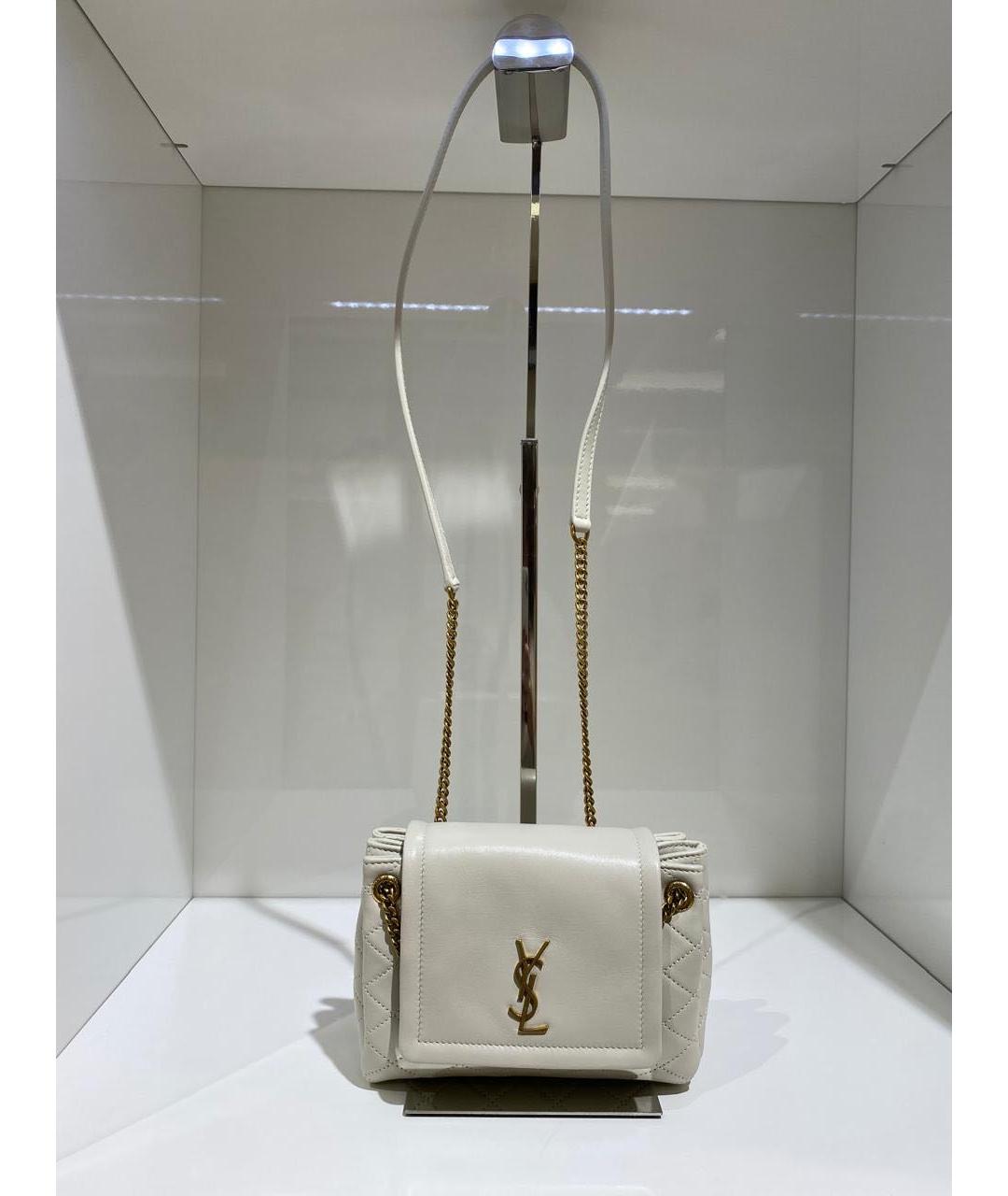 SAINT LAURENT Бежевая кожаная сумка через плечо, фото 2