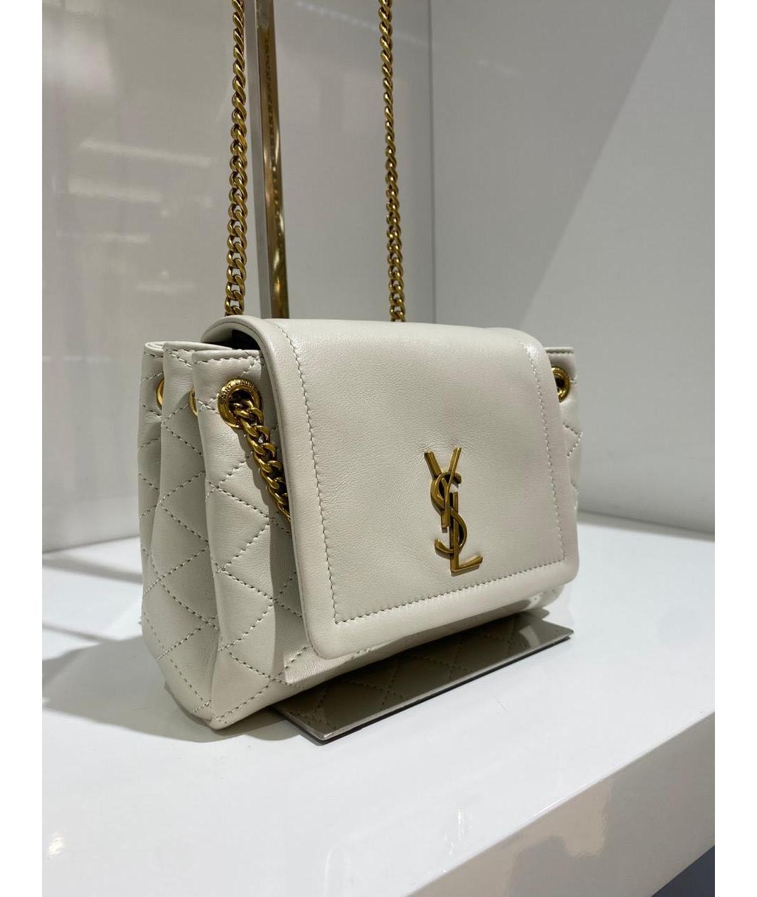 SAINT LAURENT Бежевая кожаная сумка через плечо, фото 3