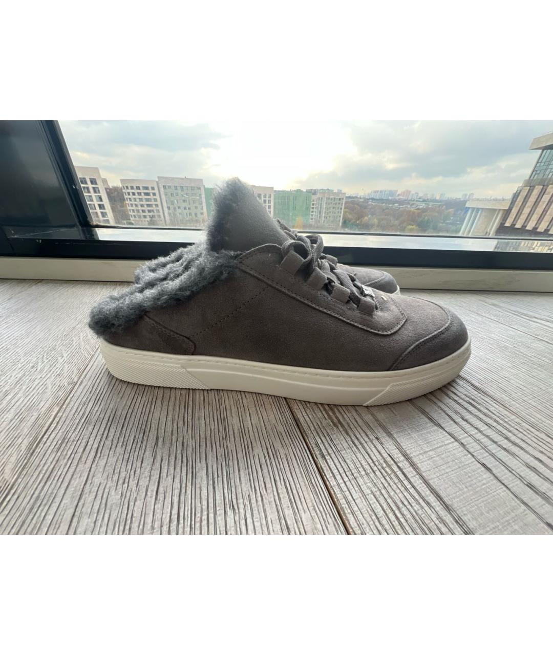 MAX MARA Серые нубуковые кроссовки, фото 6