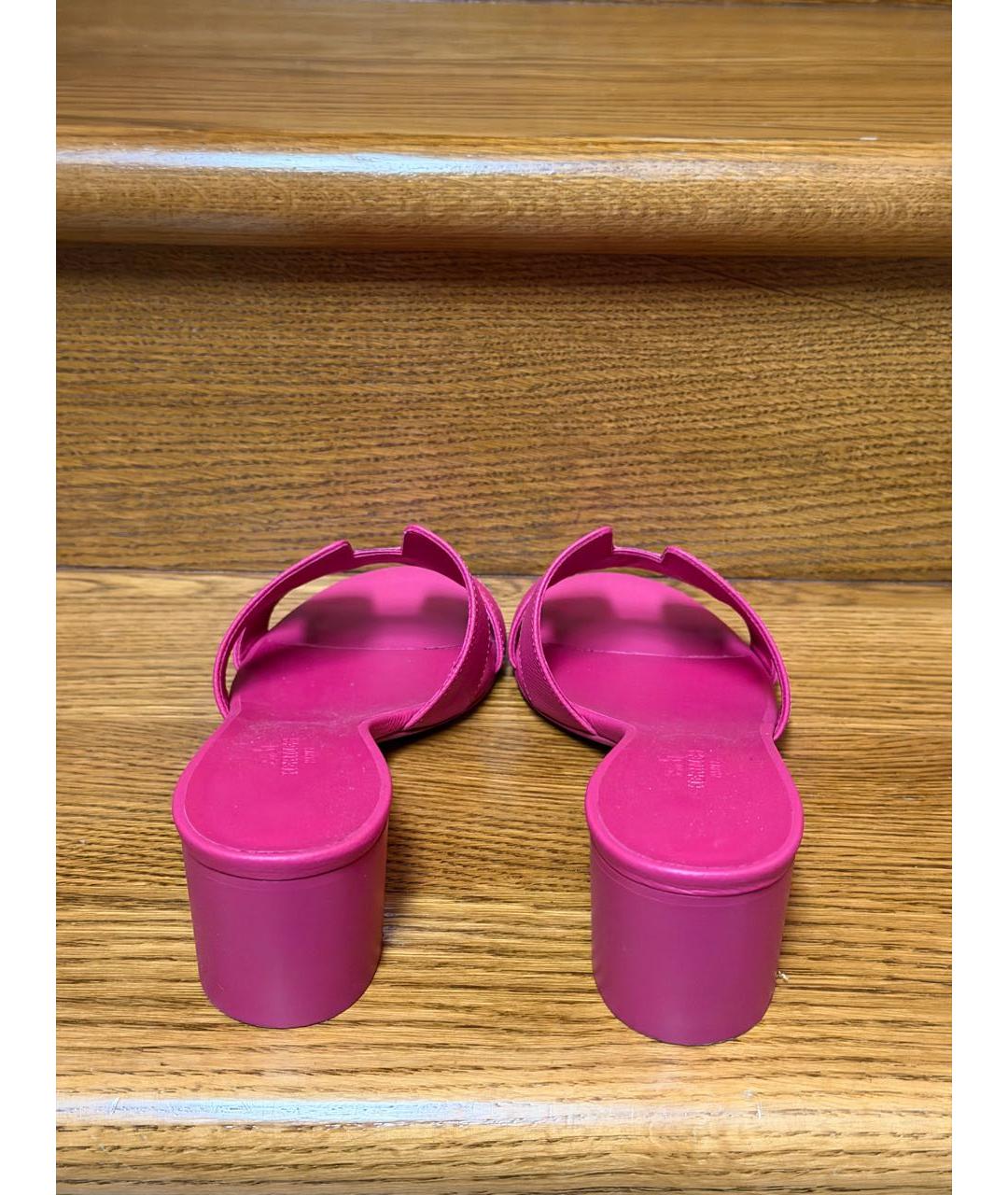 HERMES Фуксия кожаные босоножки, фото 3