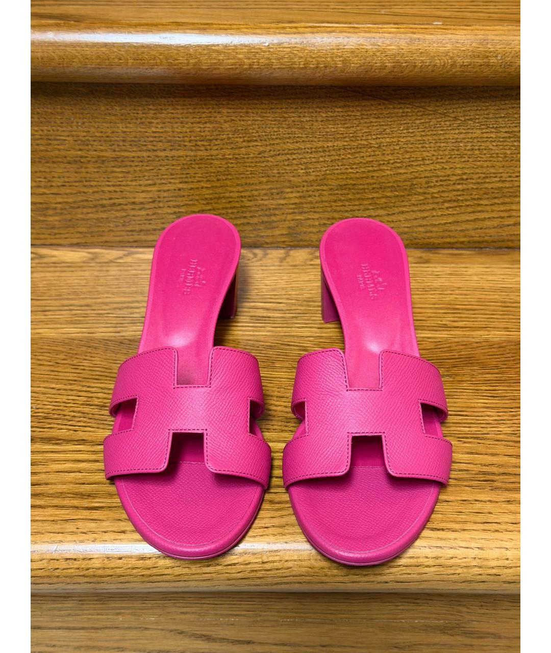 HERMES Фуксия кожаные босоножки, фото 2