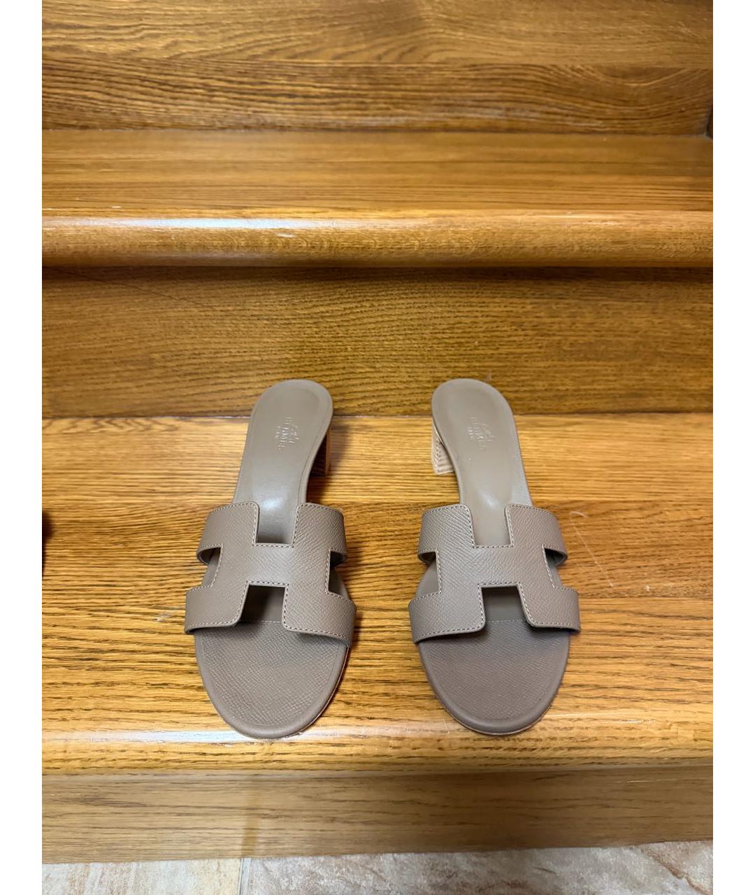 HERMES Коричневые кожаные босоножки, фото 3