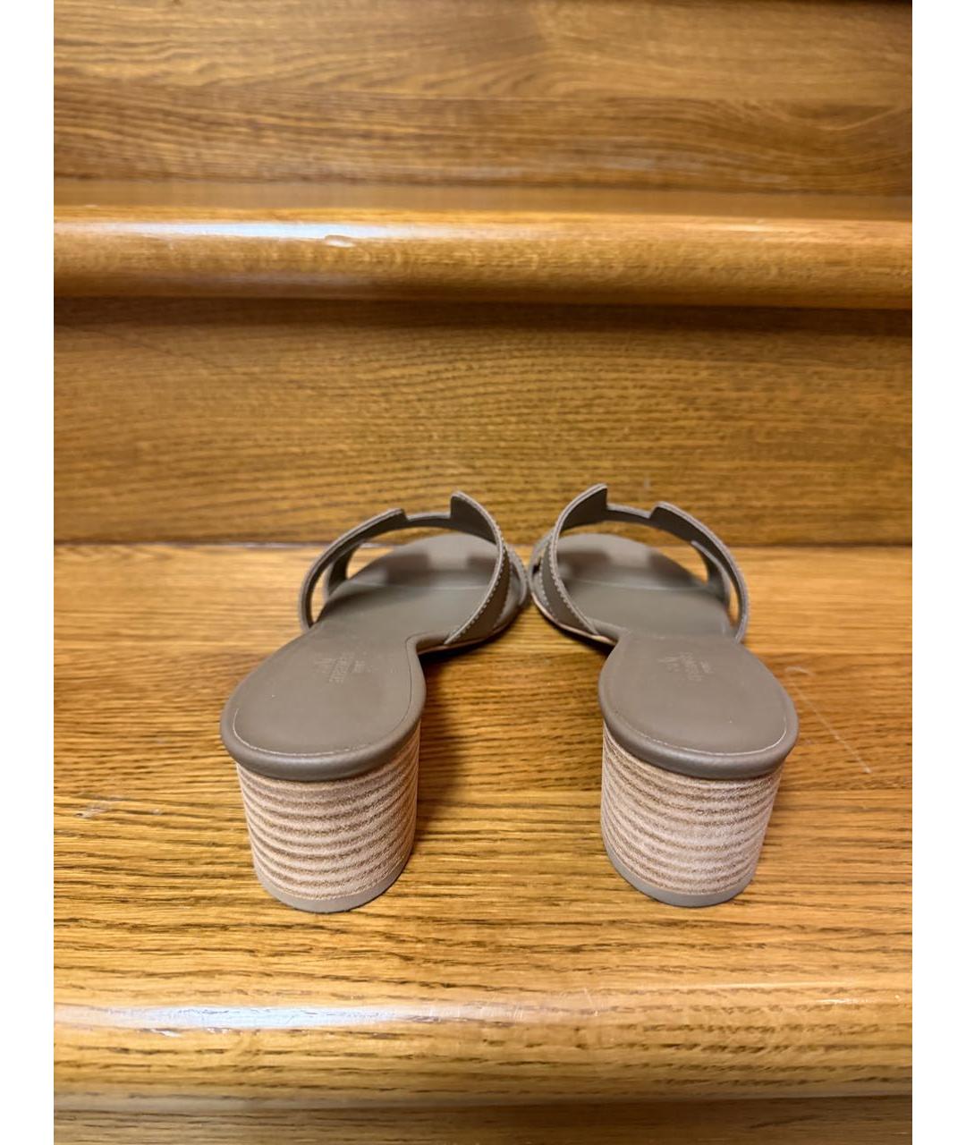 HERMES Коричневые кожаные босоножки, фото 2