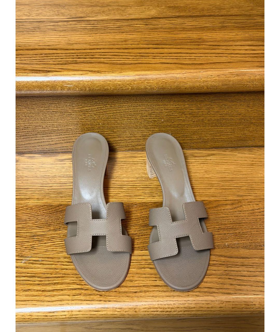 HERMES Коричневые кожаные босоножки, фото 4