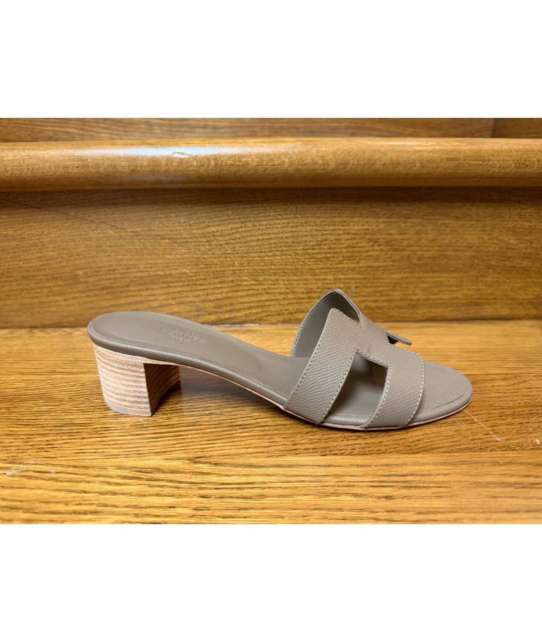 HERMES Коричневые кожаные босоножки, фото 6