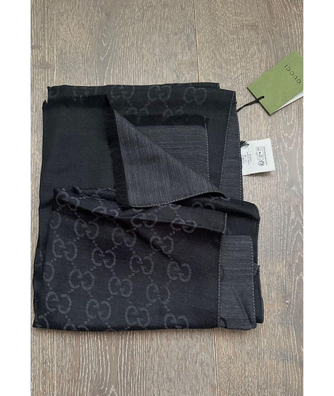 GUCCI Черный шерстяной шарф, фото 2