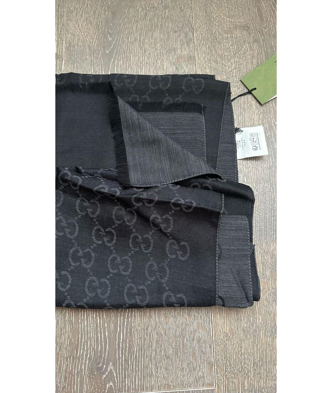 GUCCI Черный шерстяной шарф, фото 2