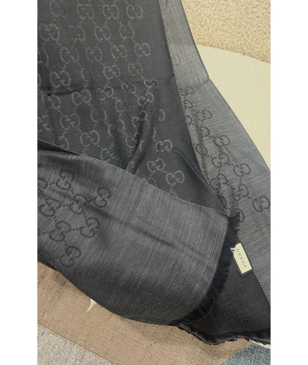 GUCCI Черный шерстяной шарф, фото 3