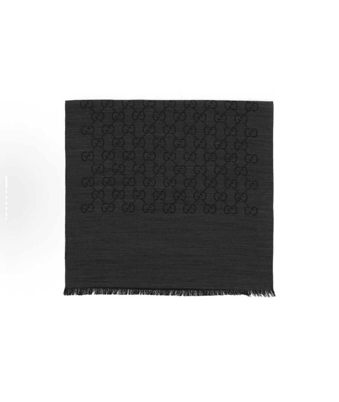 GUCCI Черный шерстяной шарф, фото 4
