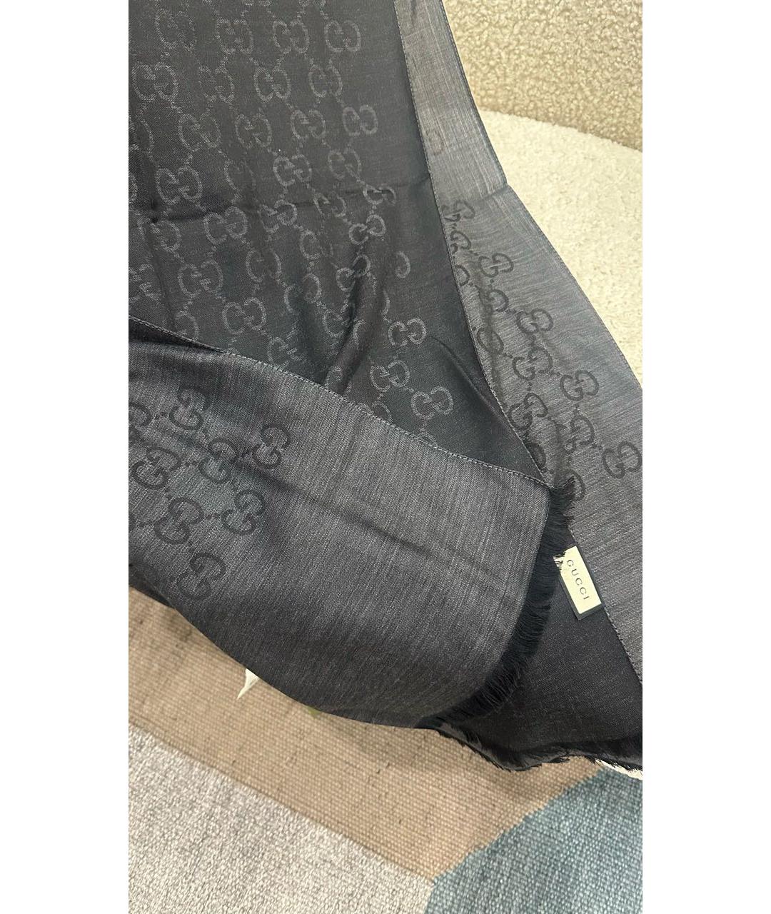 GUCCI Черный шерстяной шарф, фото 3