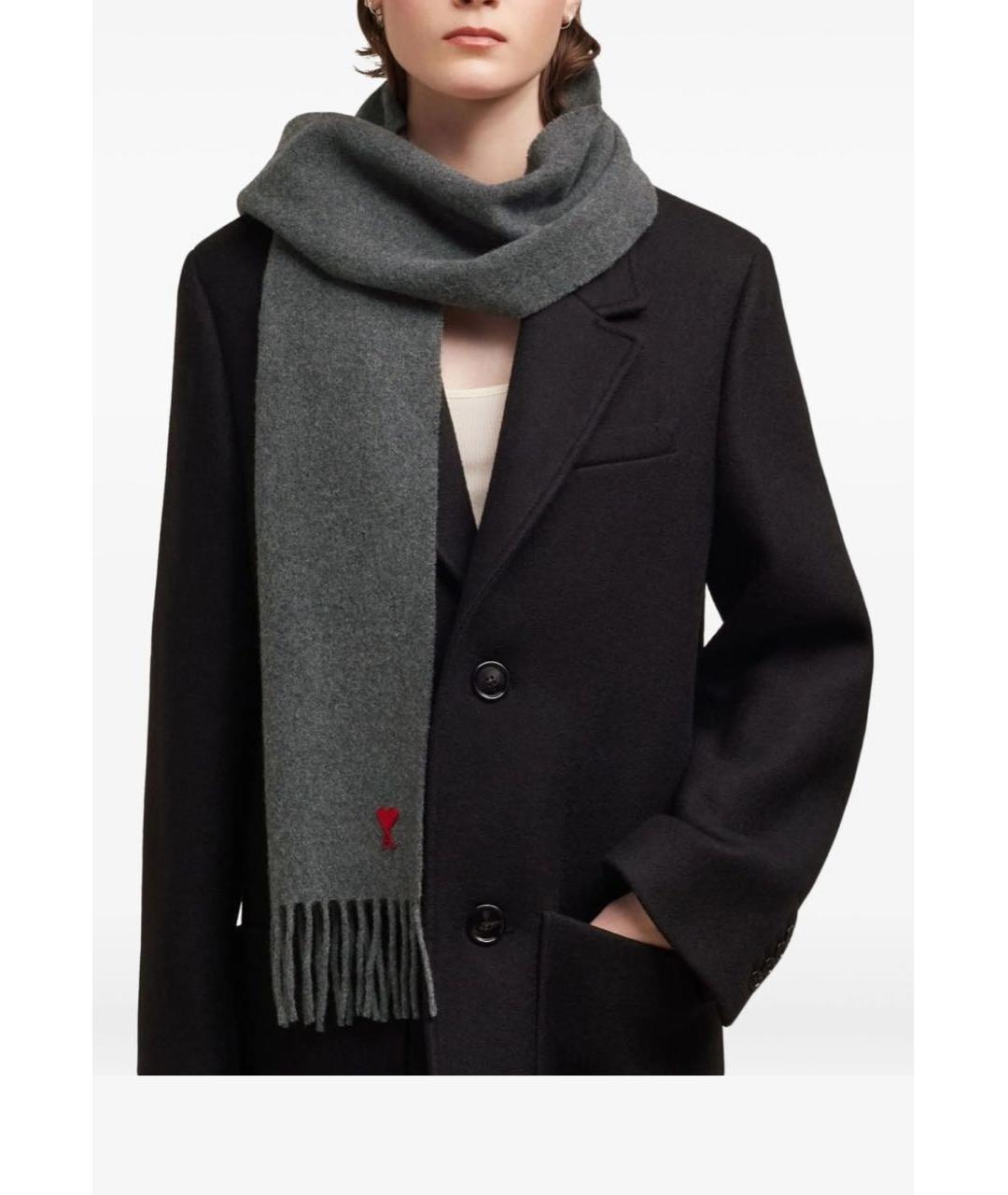 Ami Paris Серый шерстяной шарф, фото 2