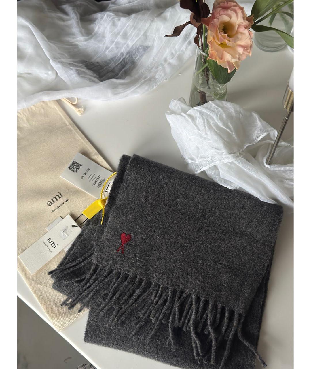 Ami Paris Серый шерстяной шарф, фото 4