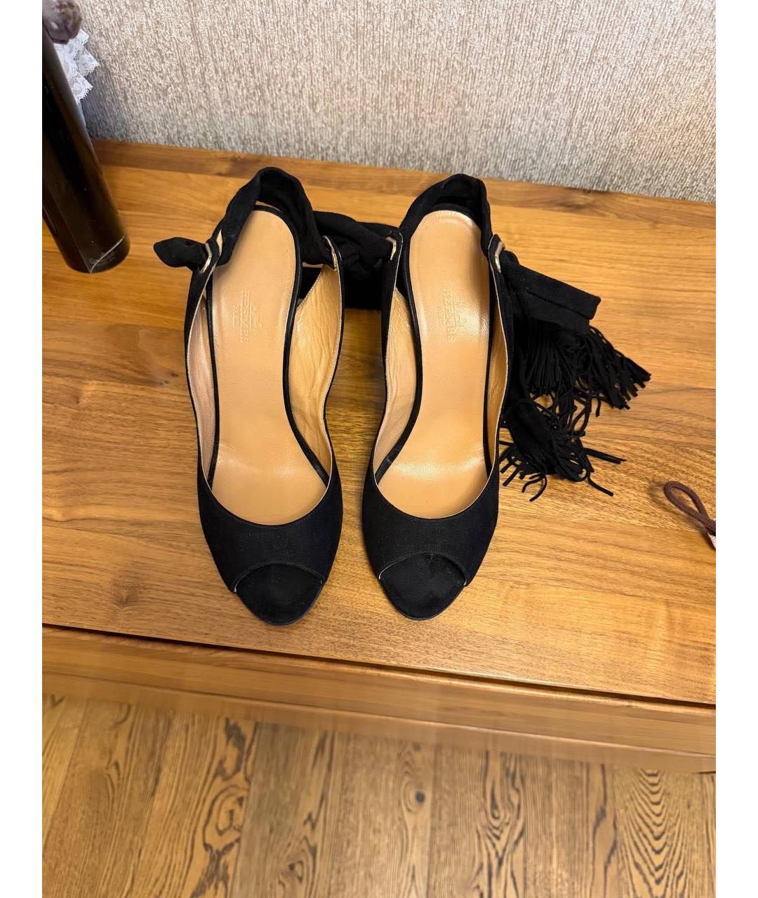 HERMES Черные замшевые босоножки, фото 2