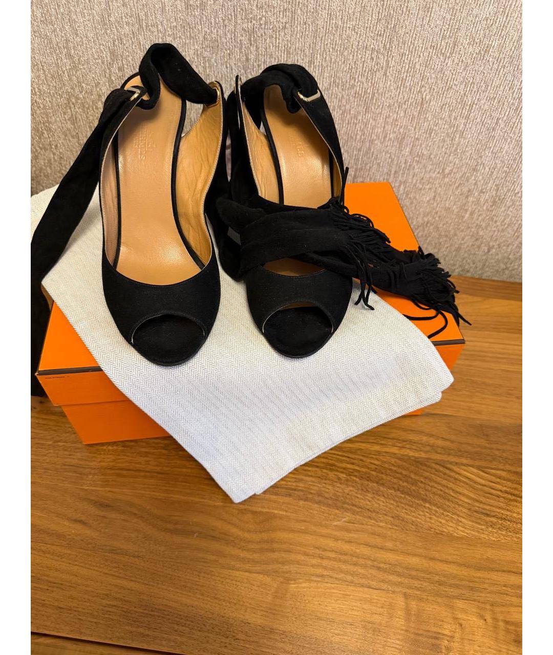 HERMES Черные замшевые босоножки, фото 8