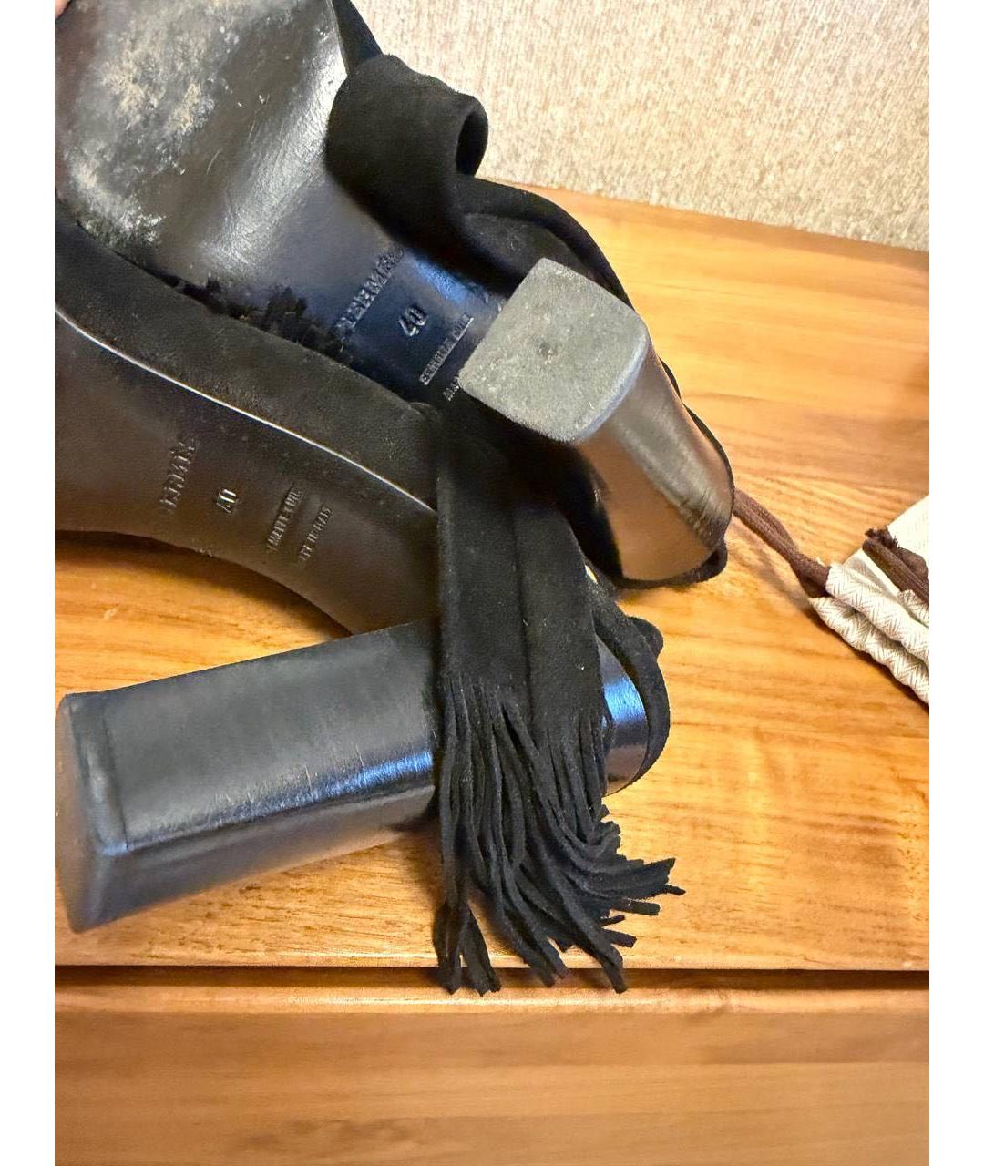 HERMES Черные замшевые босоножки, фото 6