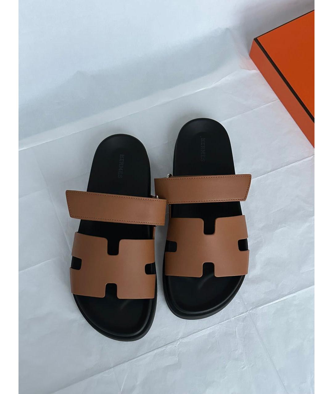 HERMES Коричневые кожаные сандалии, фото 5