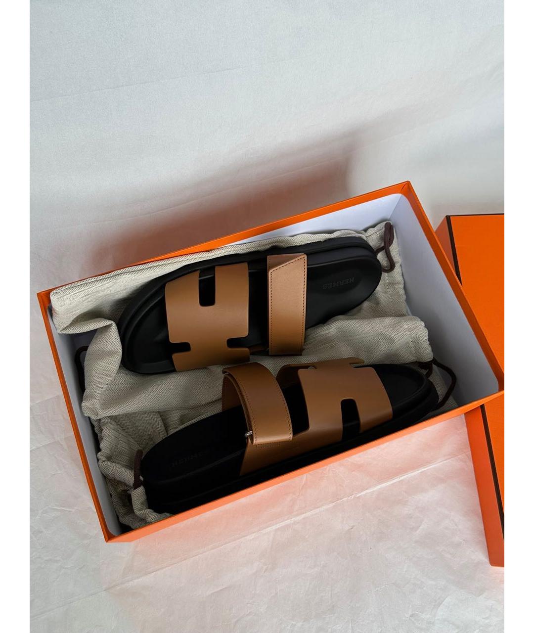 HERMES Коричневые кожаные сандалии, фото 6