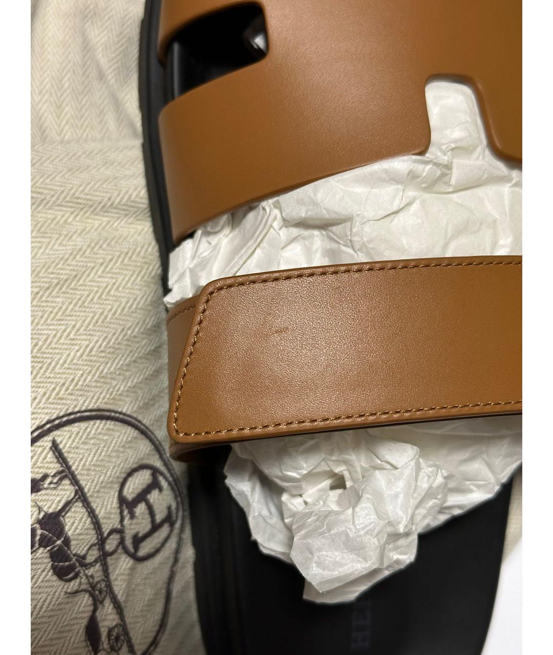 HERMES Коричневые кожаные сандалии, фото 7