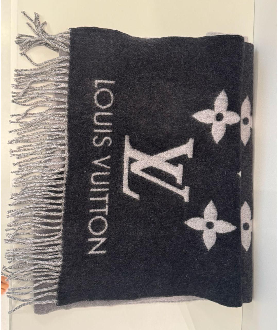 LOUIS VUITTON Серый кашемировый шарф, фото 5